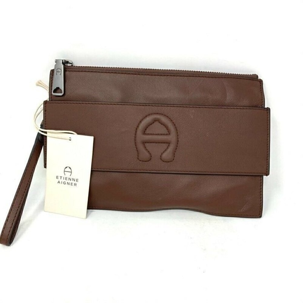 NEW Etienne Aigner Womens Adeline Wristlet Wallet Brown Leather Zipper One Size